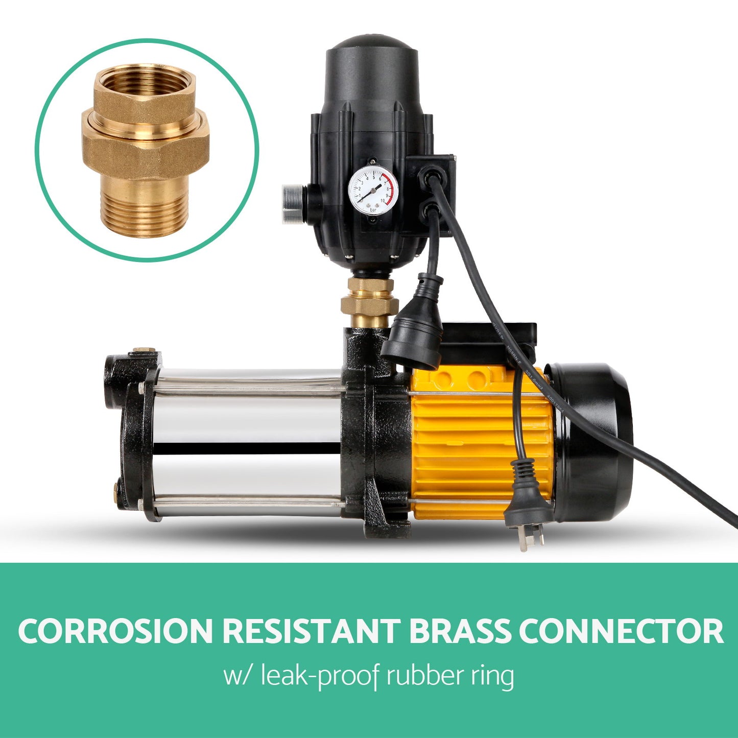 Garden Water Pump High Pressure 2000W 4-Stage Tank Irrigation - Black