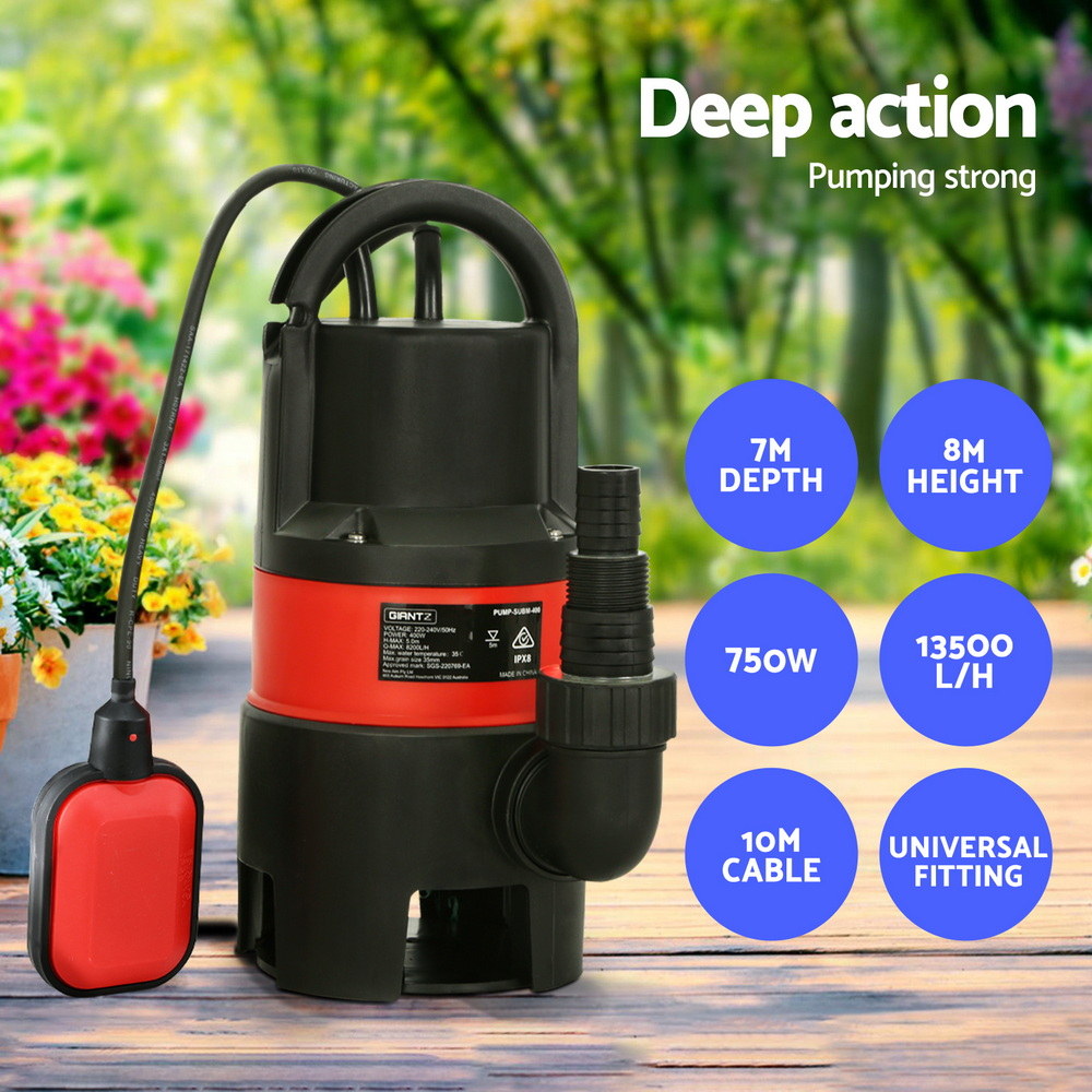 750W Water Pump Dirty Submersible Sump Swim Pool Flooding Pond Clean
