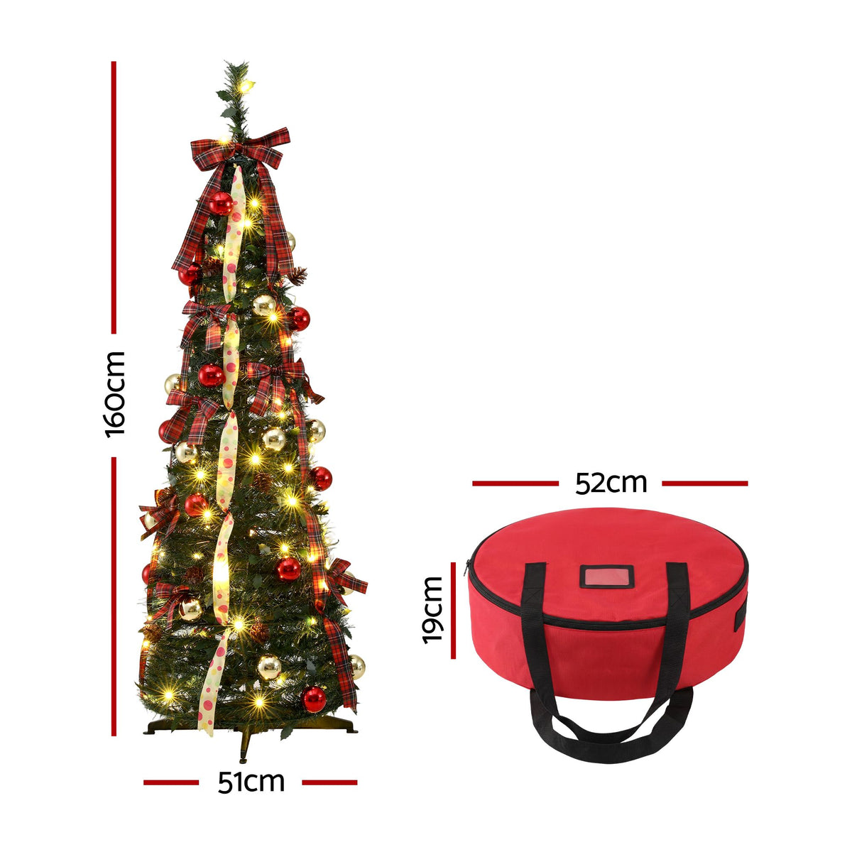 5ft 160cm Pop Up Christmas Tree Pre Decorated Artificial Christmas Tree