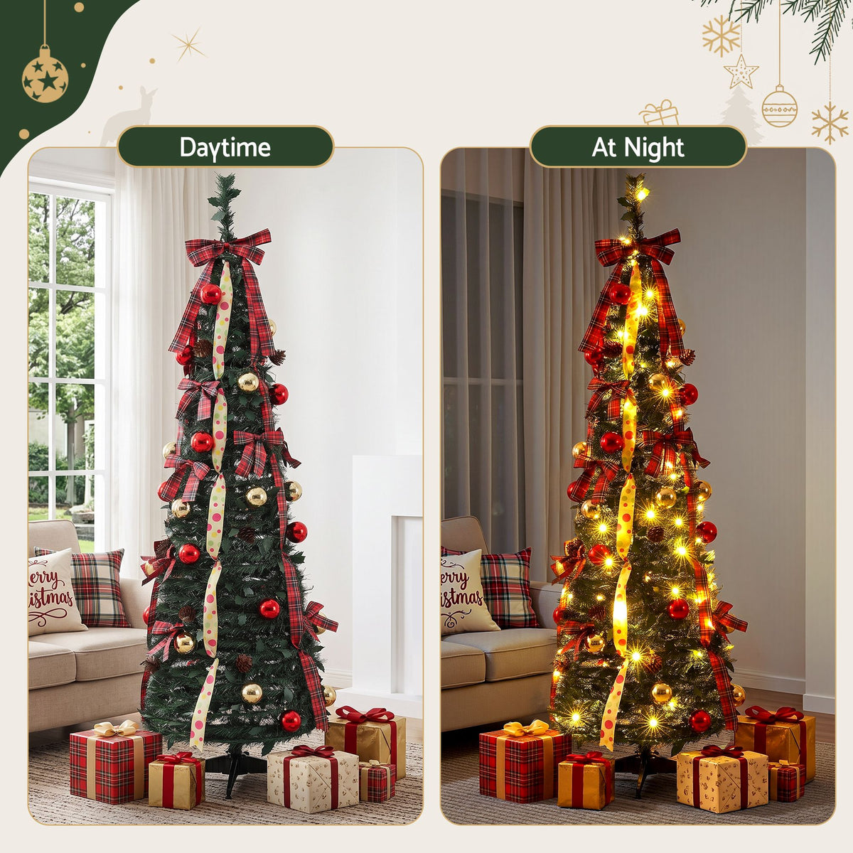 5ft 160cm Pop Up Christmas Tree Pre Decorated Artificial Christmas Tree
