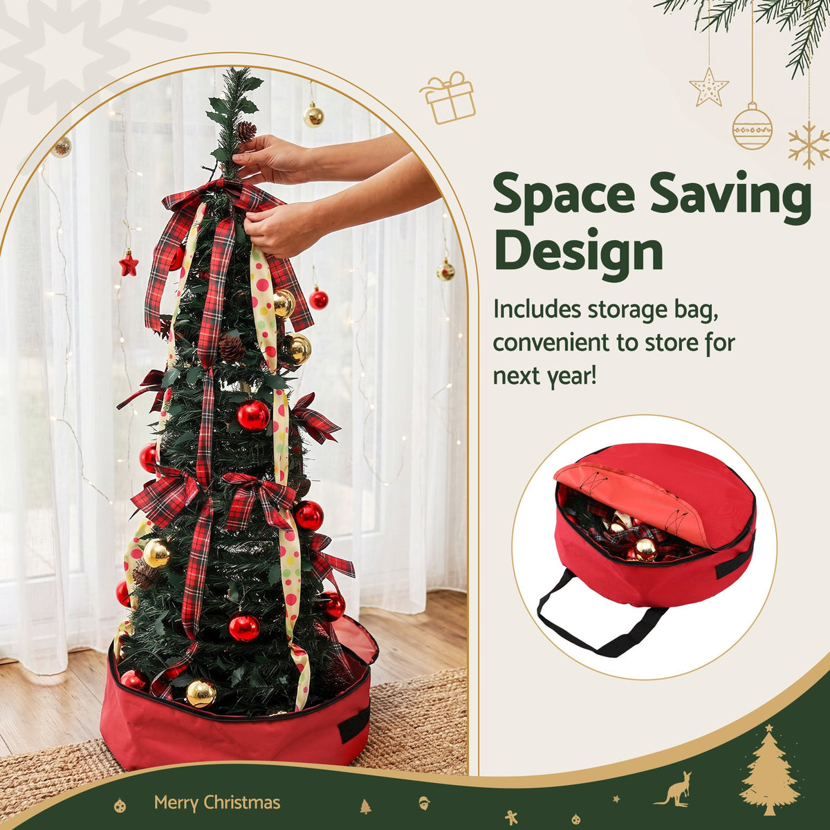 5ft 160cm Pop Up Christmas Tree Pre Decorated Artificial Christmas Tree