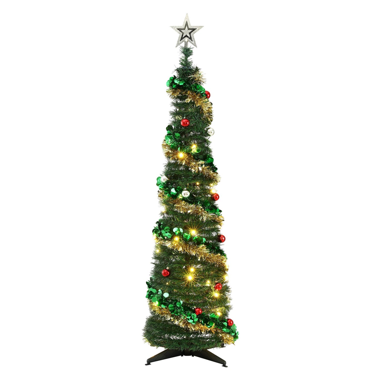 5ft 160cm Pop Up Christmas Tree Pre Decorated Warm White LED