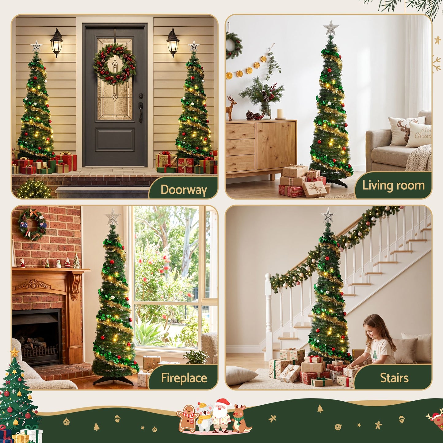 5ft 160cm Pop Up Christmas Tree Pre Decorated Warm White LED