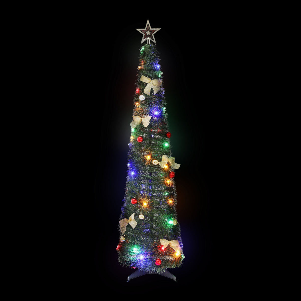 5ft 155cm Pop Up Christmas Tree Pre Decorated Multicolour LED