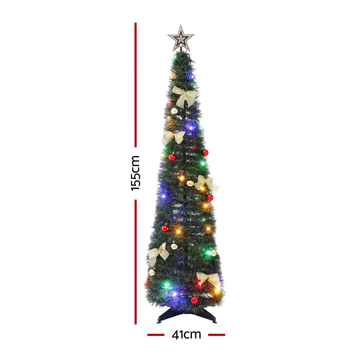 5ft 155cm Pop Up Christmas Tree Pre Decorated Multicolour LED