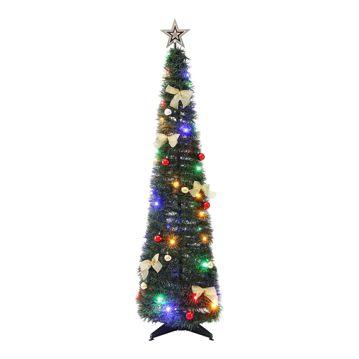5ft 155cm Pop Up Christmas Tree Pre Decorated Multicolour LED