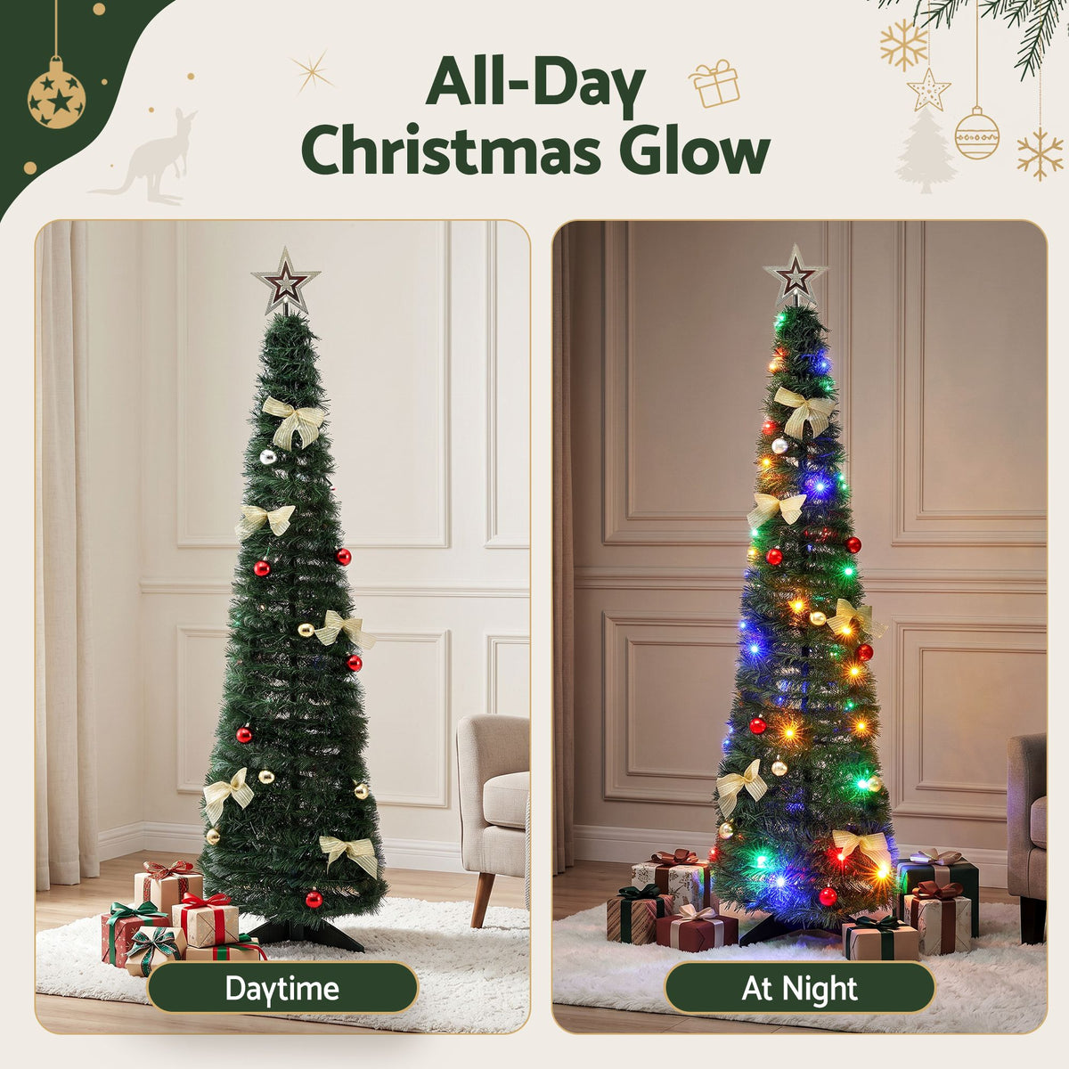 5ft 155cm Pop Up Christmas Tree Pre Decorated Multicolour LED