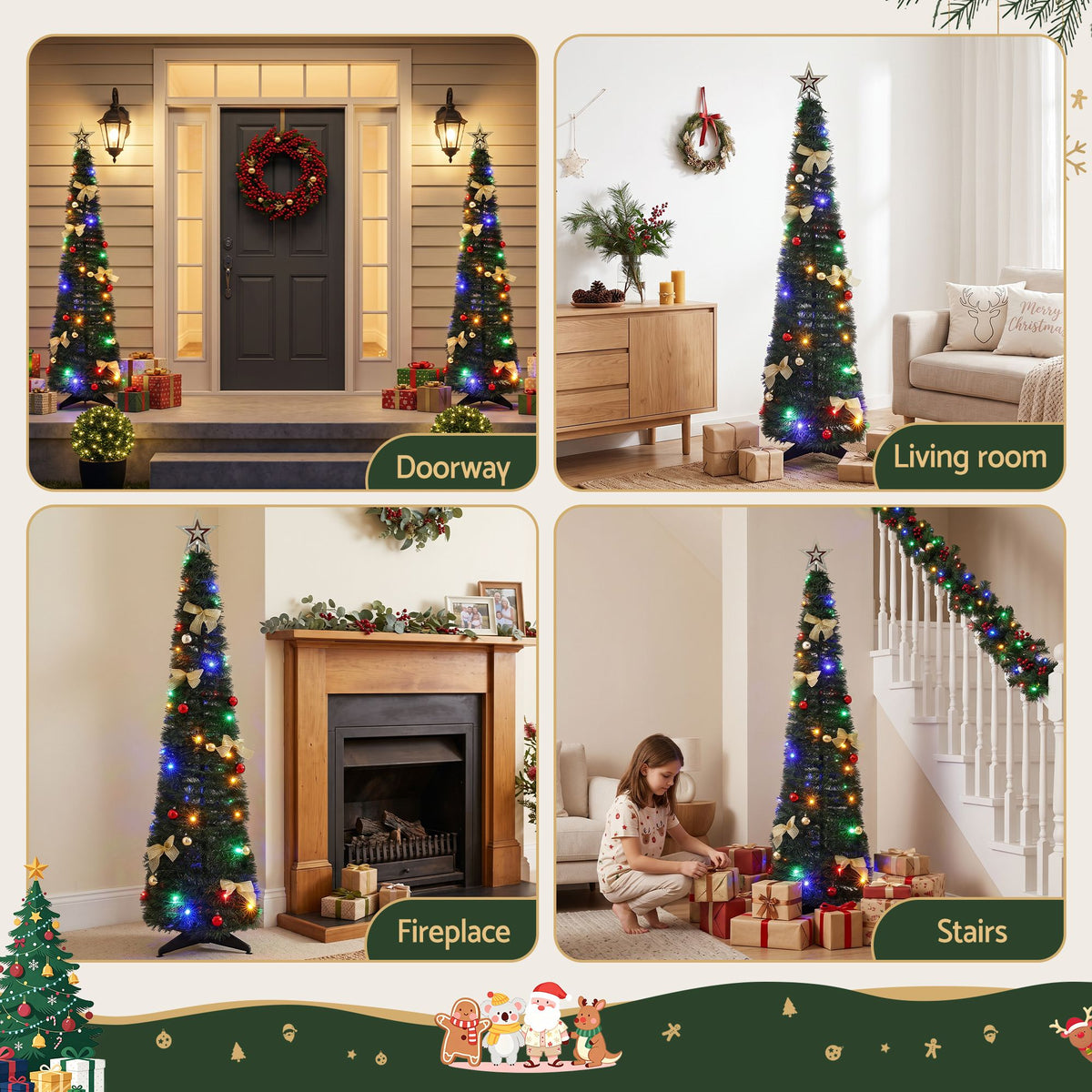 5ft 155cm Pop Up Christmas Tree Pre Decorated Multicolour LED