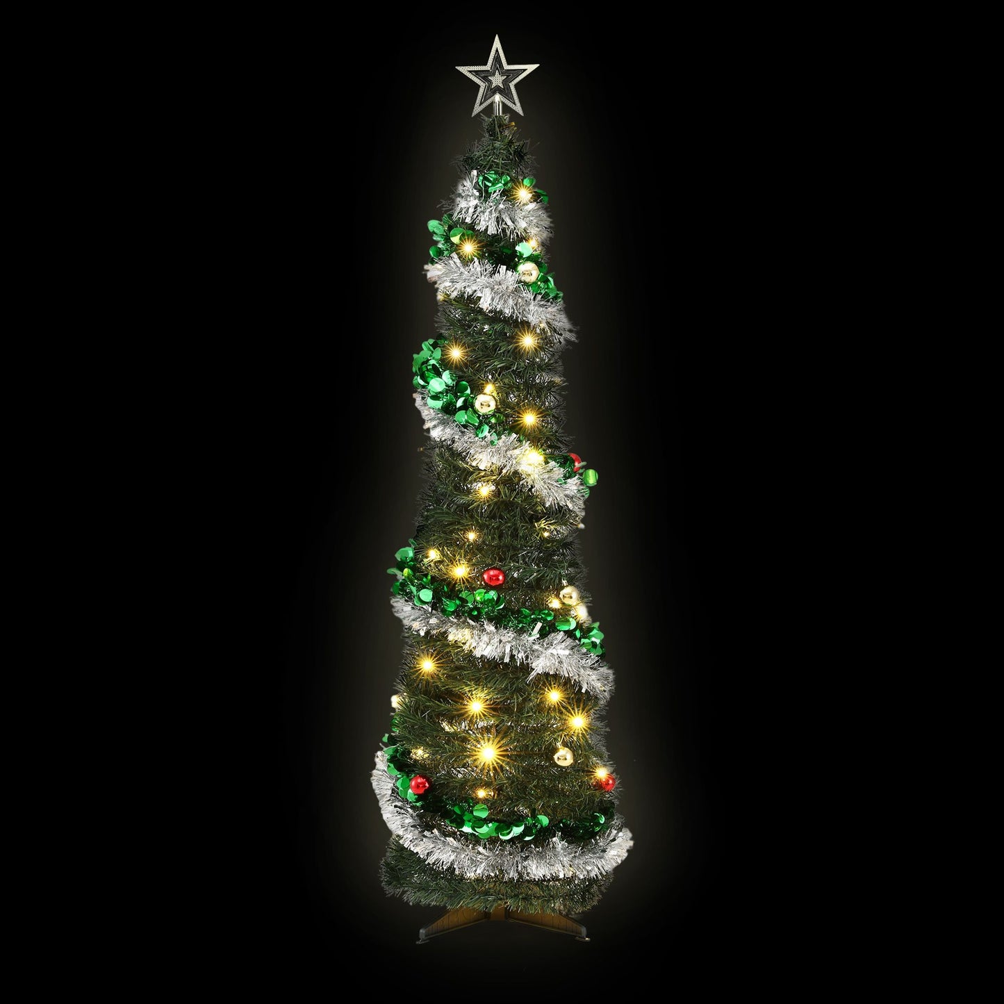 5ft 155cm Pop Up Christmas Tree Pre Decorated Warm White LED