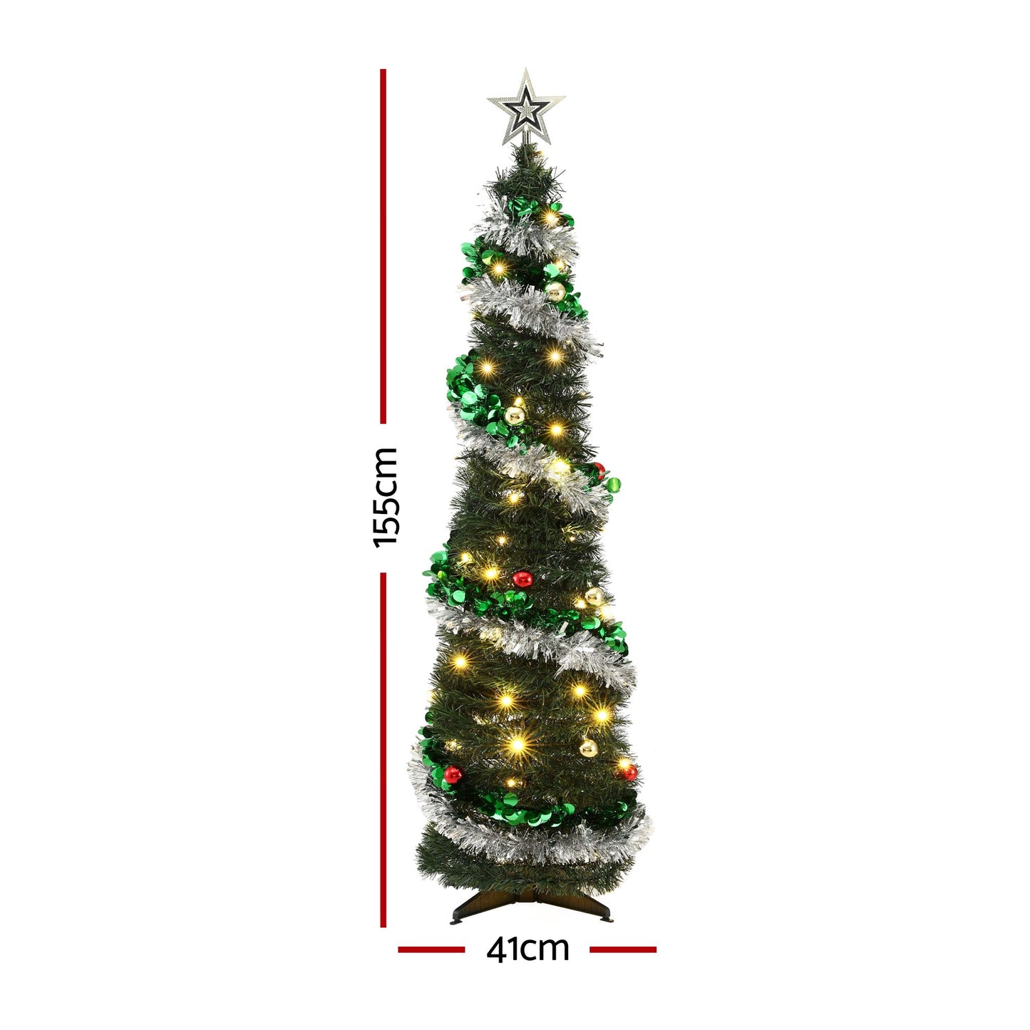 5ft 155cm Pop Up Christmas Tree Pre Decorated Warm White LED