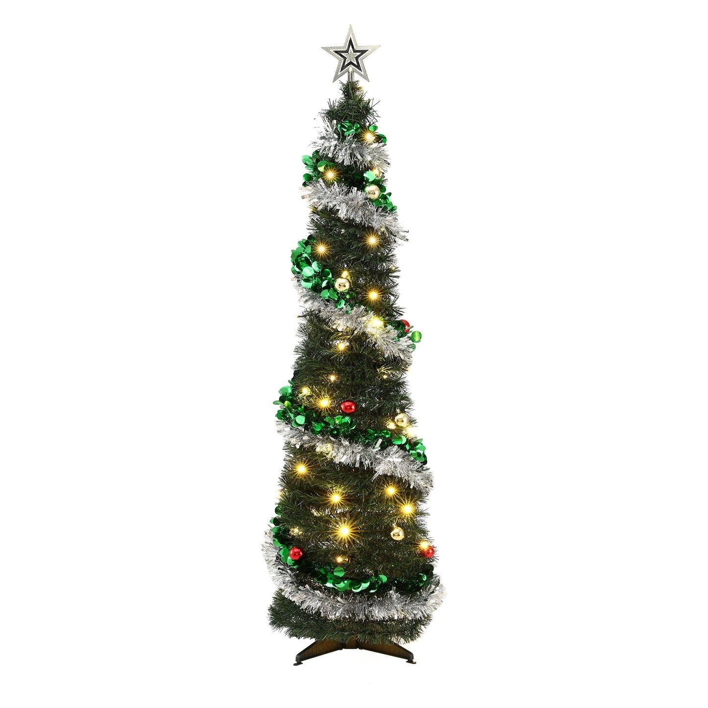 5ft 155cm Pop Up Christmas Tree Pre Decorated Warm White LED