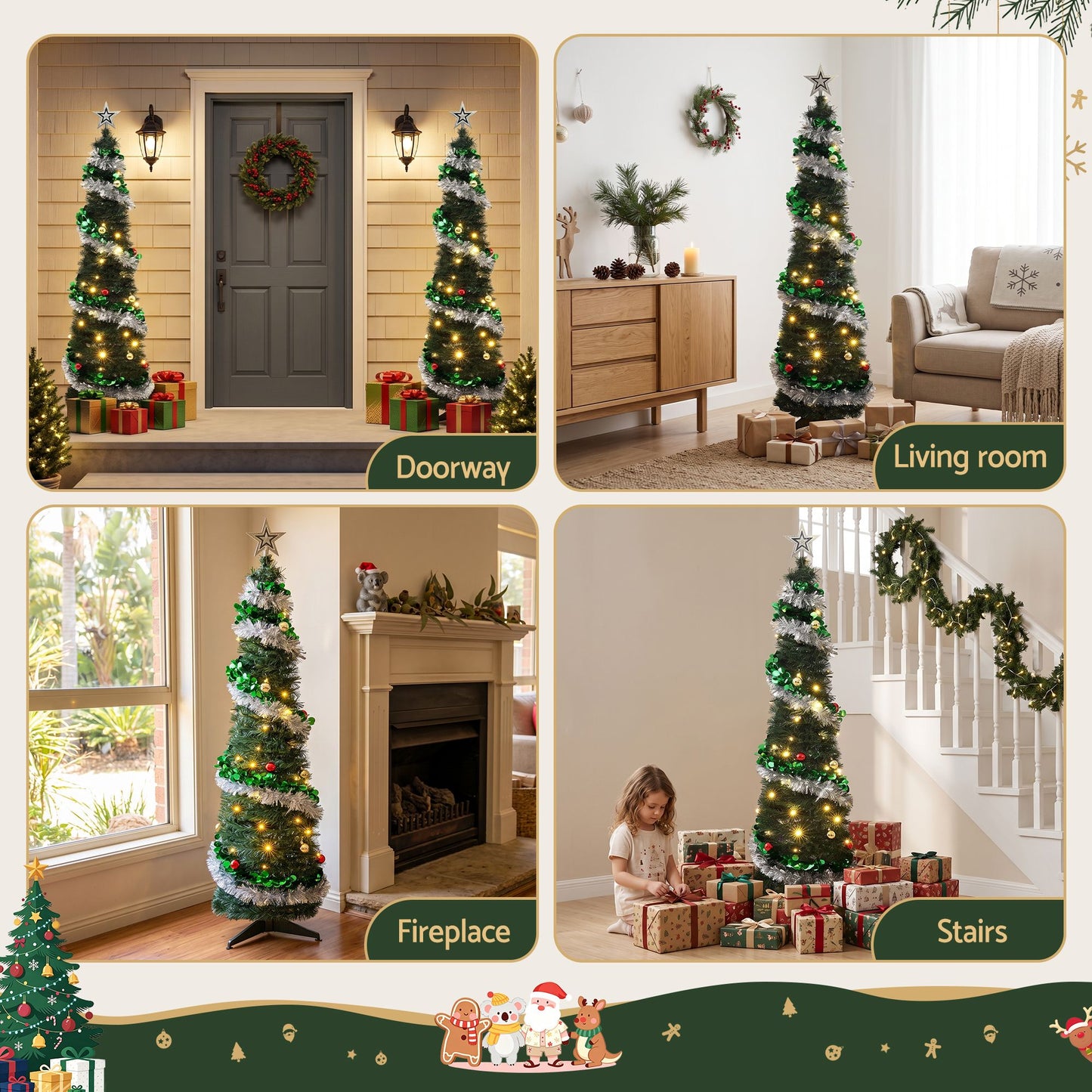 5ft 155cm Pop Up Christmas Tree Pre Decorated Warm White LED