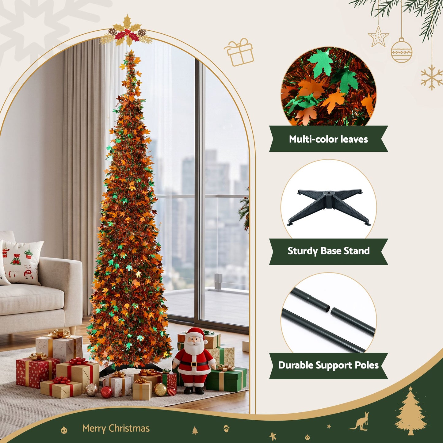 5ft 160cm 160cm Pop Up Christmas Tree Artificial Christmas Tree Golden Maple Leaf