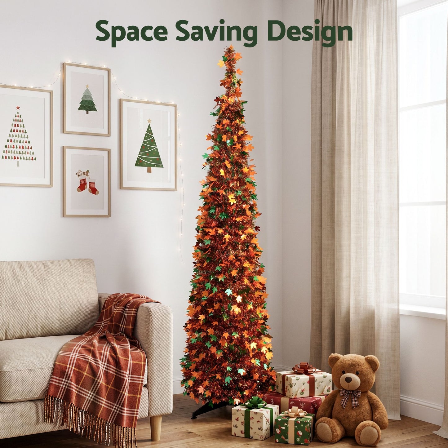 5ft 160cm 160cm Pop Up Christmas Tree Artificial Christmas Tree Golden Maple Leaf