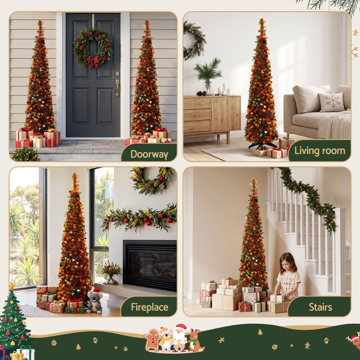 5ft 160cm 160cm Pop Up Christmas Tree Artificial Christmas Tree Golden Maple Leaf