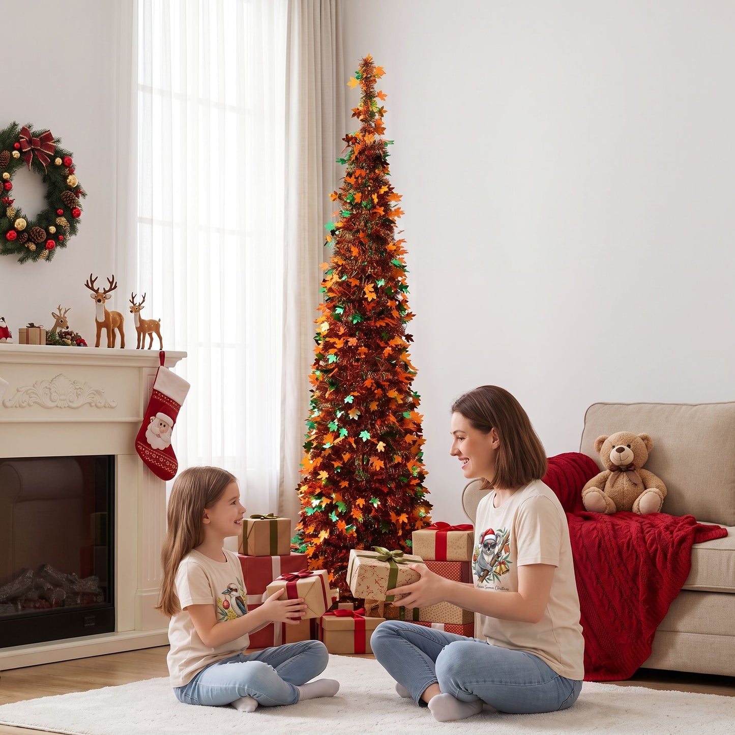 5ft 160cm 160cm Pop Up Christmas Tree Artificial Christmas Tree Golden Maple Leaf