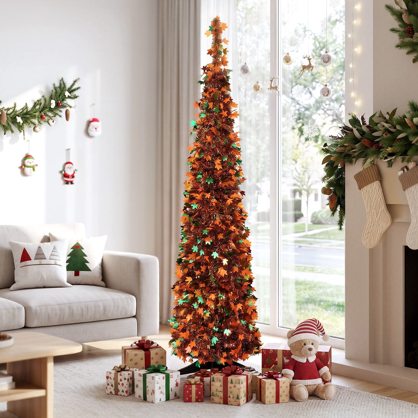 5ft 160cm 160cm Pop Up Christmas Tree Artificial Christmas Tree Golden Maple Leaf