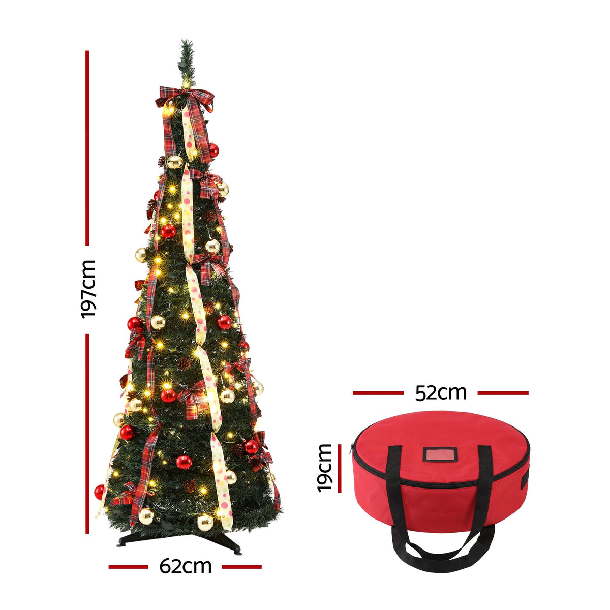 6.5ft 197cm Pop Up Christmas Tree Pre Decorated Artificial Christmas Tree