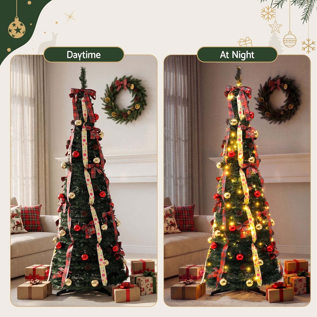 6.5ft 197cm Pop Up Christmas Tree Pre Decorated Artificial Christmas Tree