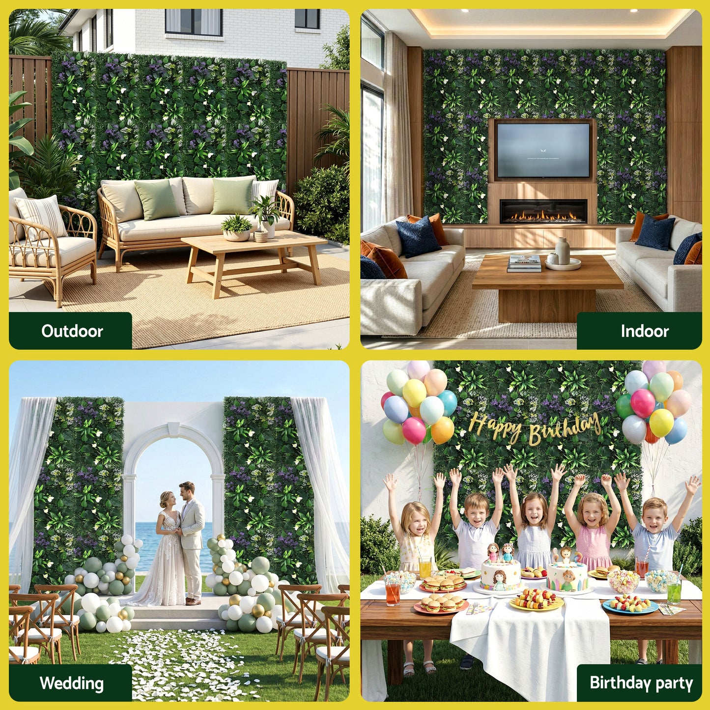 Set of 4 Artificial Plant Wall Panels 40X60CM Boxwood Panel Hedge Grass Backdrop Backyard Green Decor