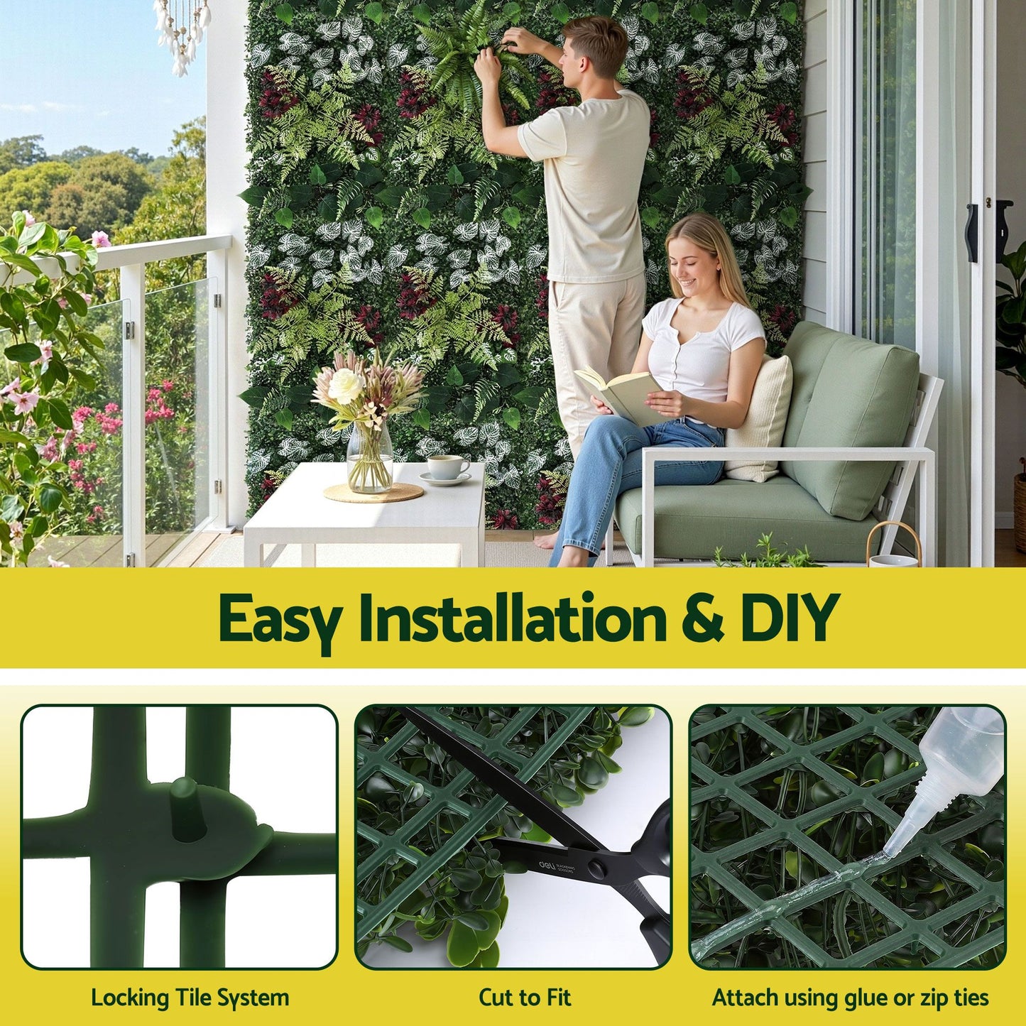 Set of 4 Artificial Plant Wall Panels 40X60CM Boxwood Panel Flower Backdrop Backyard Green Decor