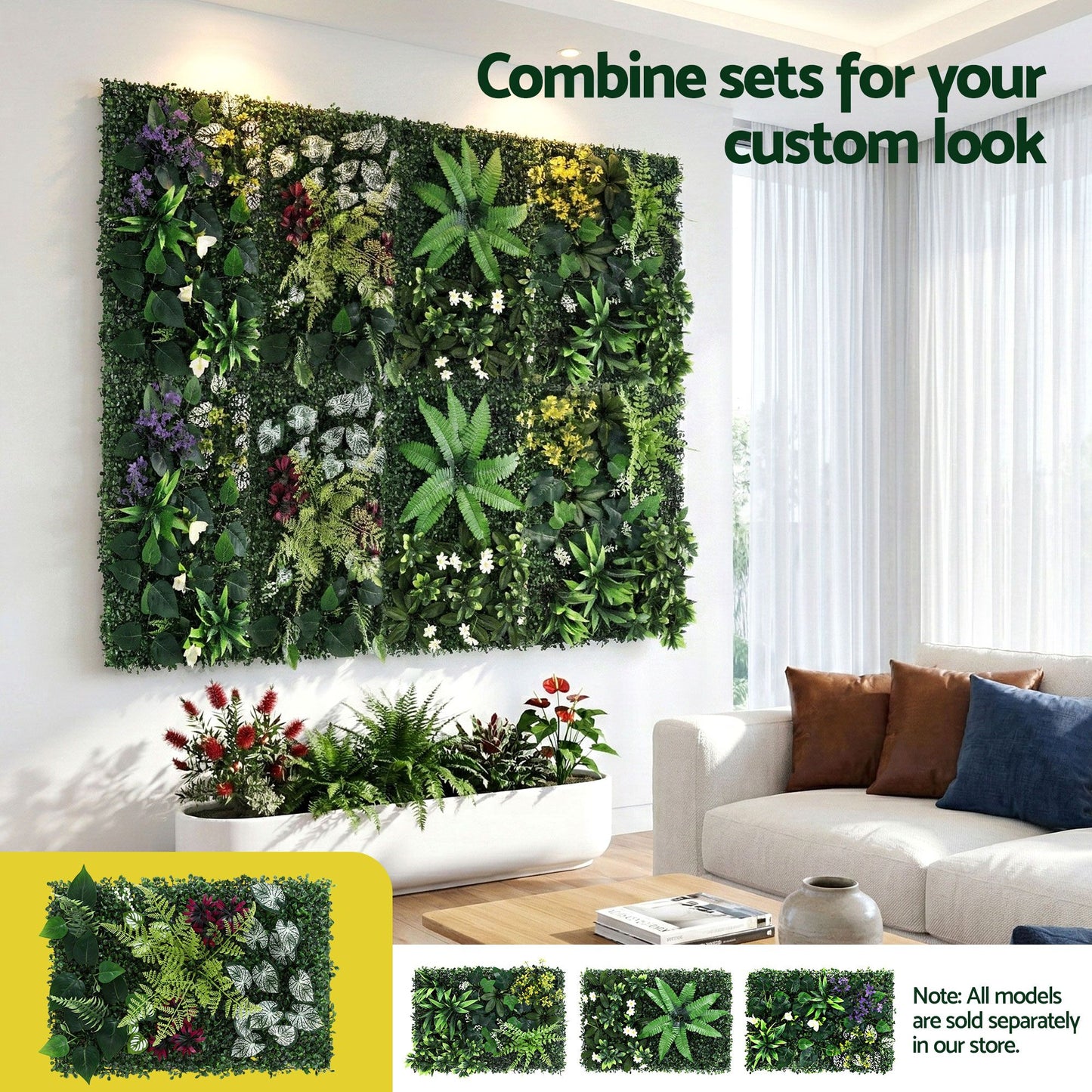 Set of 4 Artificial Plant Wall Panels 40X60CM Boxwood Panel Flower Backdrop Backyard Green Decor
