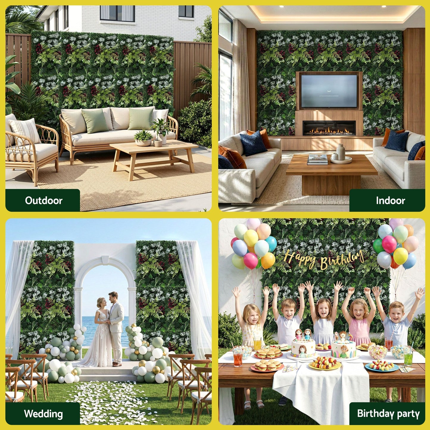 Set of 4 Artificial Plant Wall Panels 40X60CM Boxwood Panel Flower Backdrop Backyard Green Decor