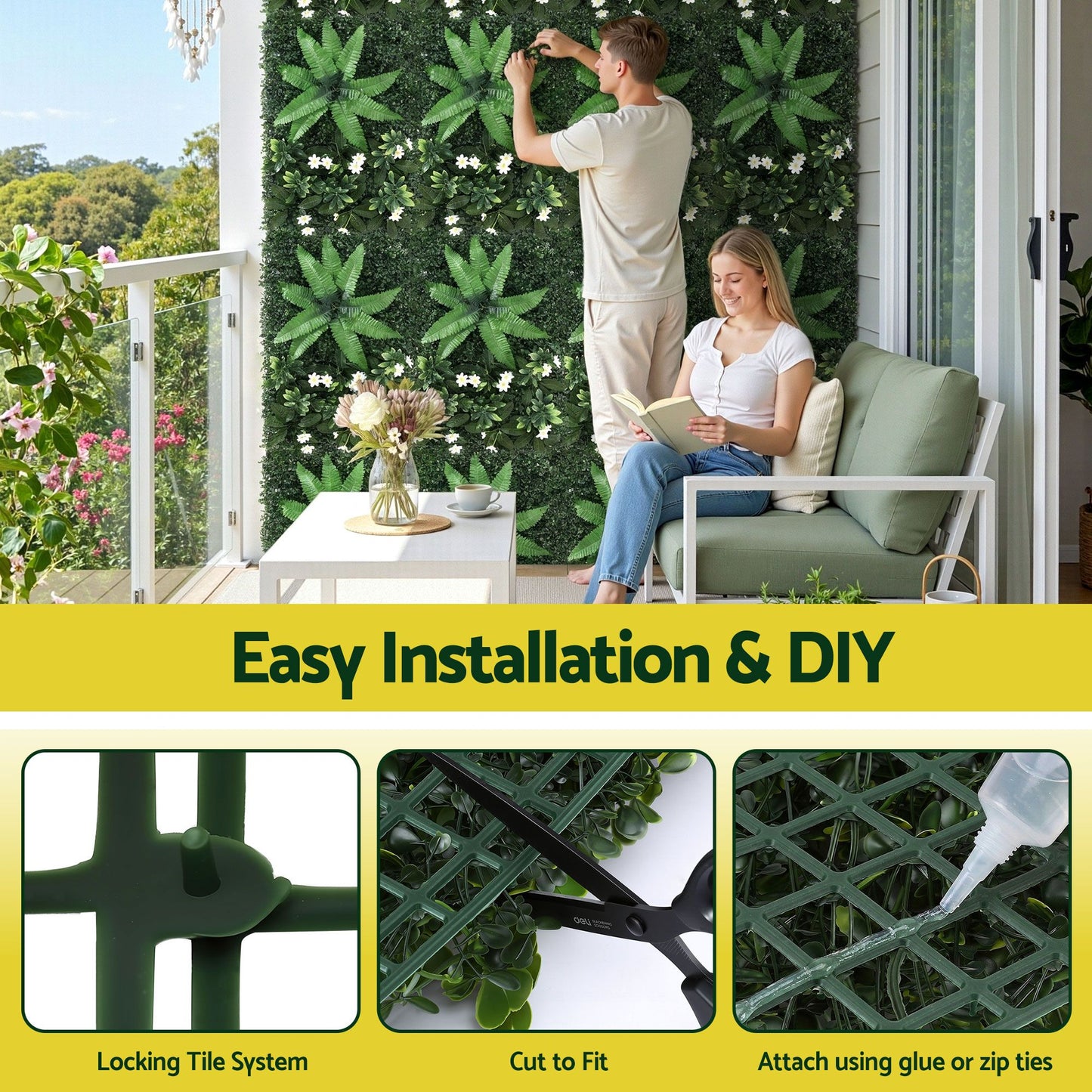 Set of 4 Artificial Plant Wall Panels 40X60CM Boxwood Panel Leaf Backdrop Backyard Green Decor