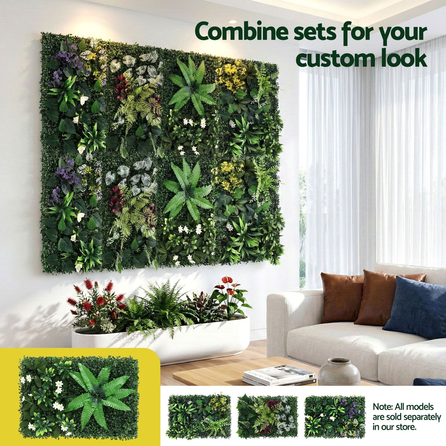 Set of 4 Artificial Plant Wall Panels 40X60CM Boxwood Panel Leaf Backdrop Backyard Green Decor