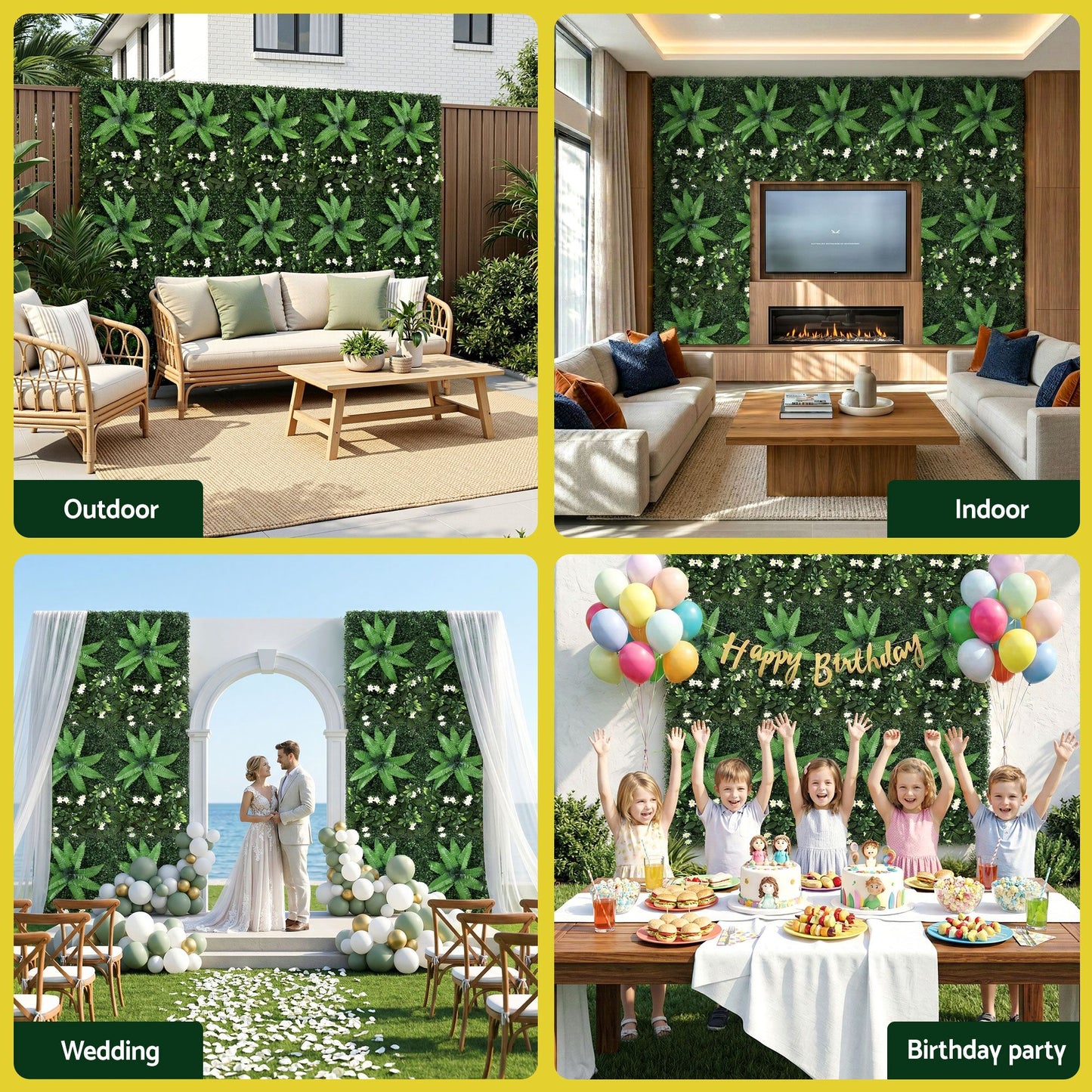 Set of 4 Artificial Plant Wall Panels 40X60CM Boxwood Panel Leaf Backdrop Backyard Green Decor