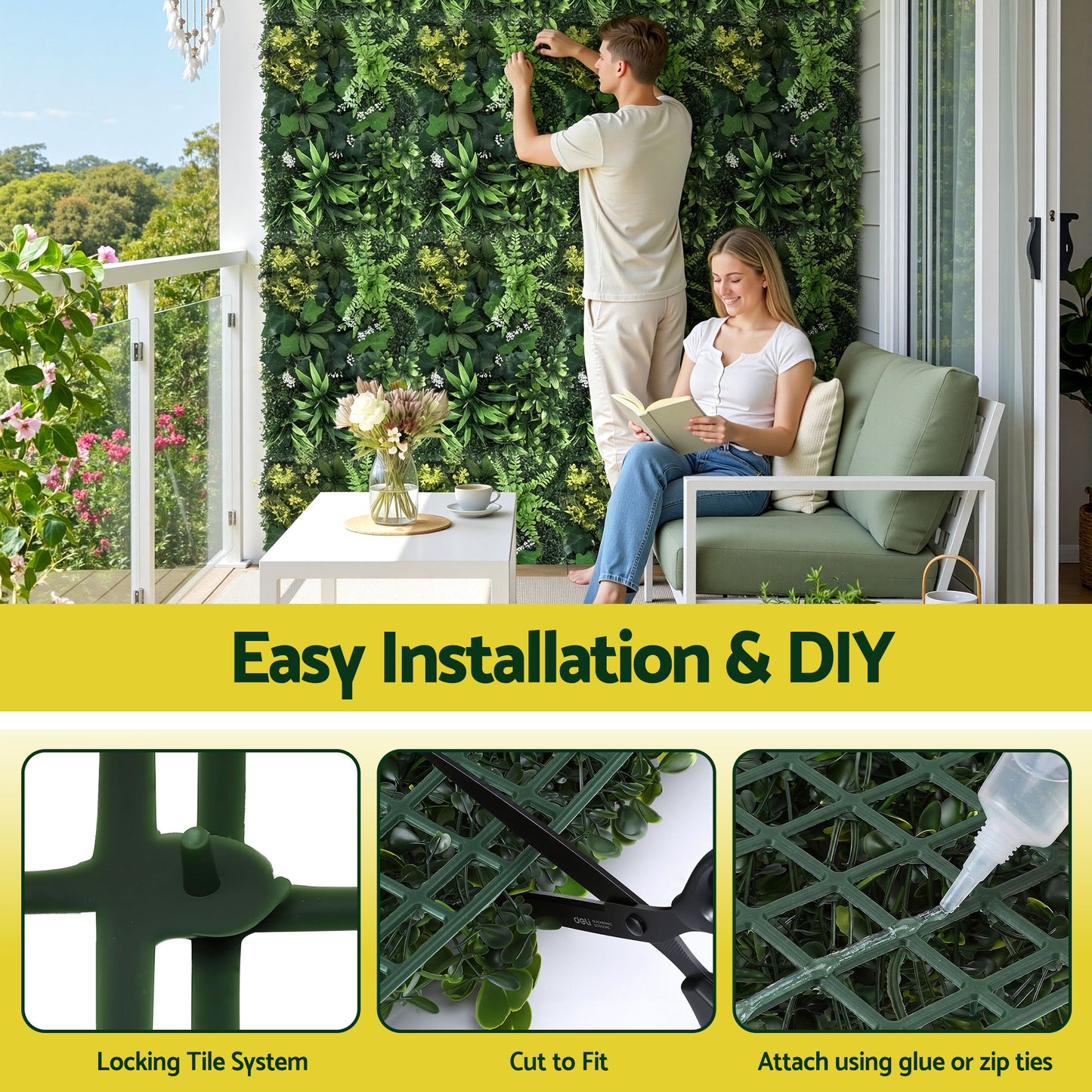 Set of 4 Artificial Plant Wall Panels 40X60CM Boxwood Panel Backyard Hedge Grass Backdrop Green Decor