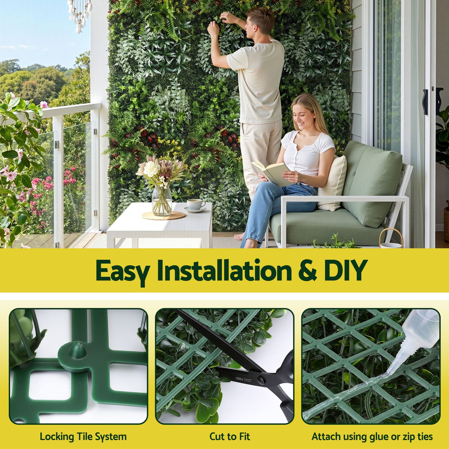 Artificial Plant Wall Panels 50X100CM Boxwood Panel Hedge Grass Backdrop Backyard Green Decor