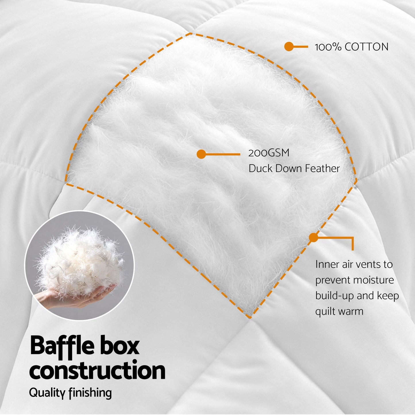 Queen Giselle Bedding Quilt 200GSM Summer Duck Down Feather Doona