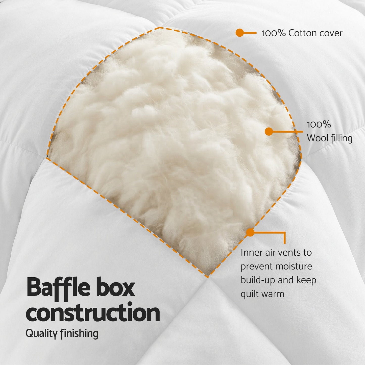 Double Giselle Bedding Wool Quilt 500GSM Thick Winter Doona Baffle Box Construction 100% Wool Filling