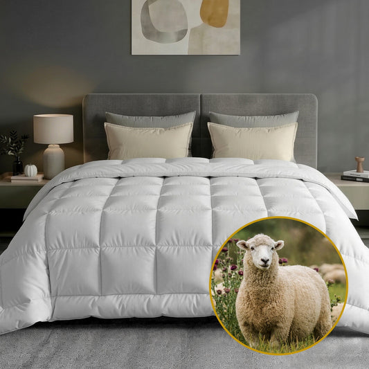 King Giselle Bedding Wool Quilt 500GSM Thick Winter Doona Baffle Box Construction 100% Wool Filling