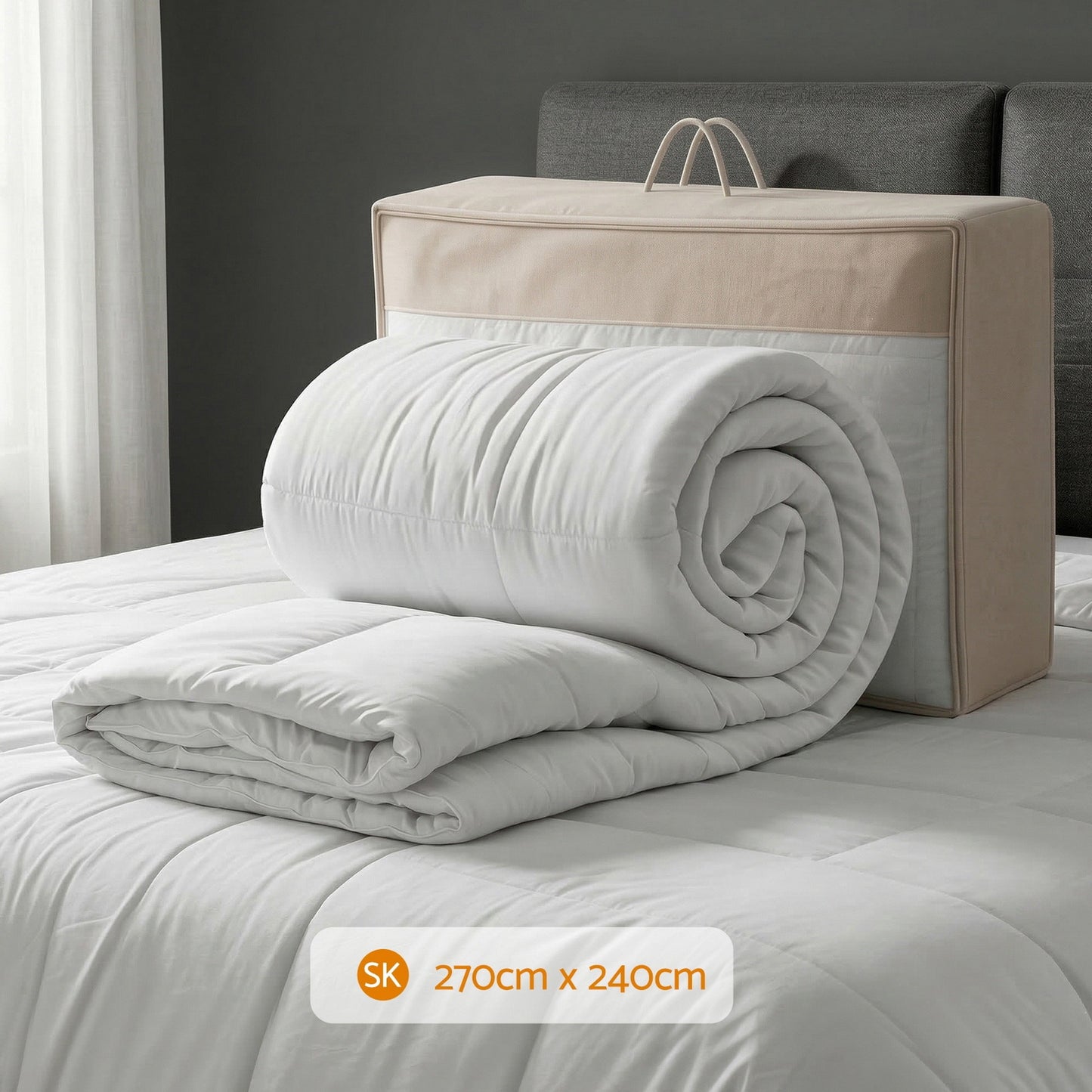 Super King Giselle Bedding Wool Quilt 500GSM Thick Winter Doona Baffle Box Construction 100% Wool Filling