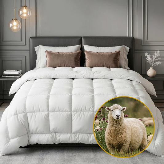 King Giselle Bedding Wool Quilt 800GSM Extra Thick Winter Doona Baffle Box Construction 100% Wool Filling