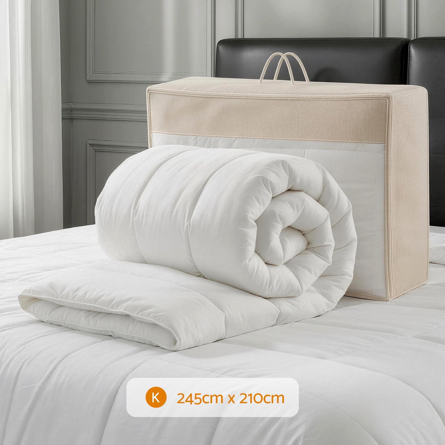 King Giselle Bedding Wool Quilt 800GSM Extra Thick Winter Doona Baffle Box Construction 100% Wool Filling