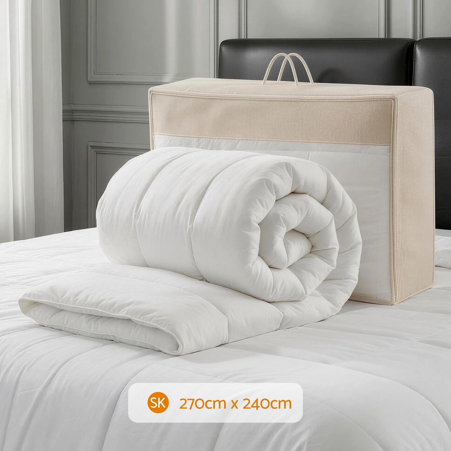 Super King Giselle Bedding Wool Quilt 800GSM Extra Thick Winter Doona Baffle Box Construction 100% Wool Filling