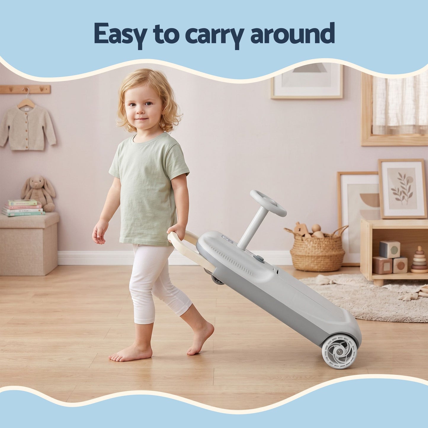 Ride on Car with Mop Storage Space Kids Clean Car 12V 86cm Grey