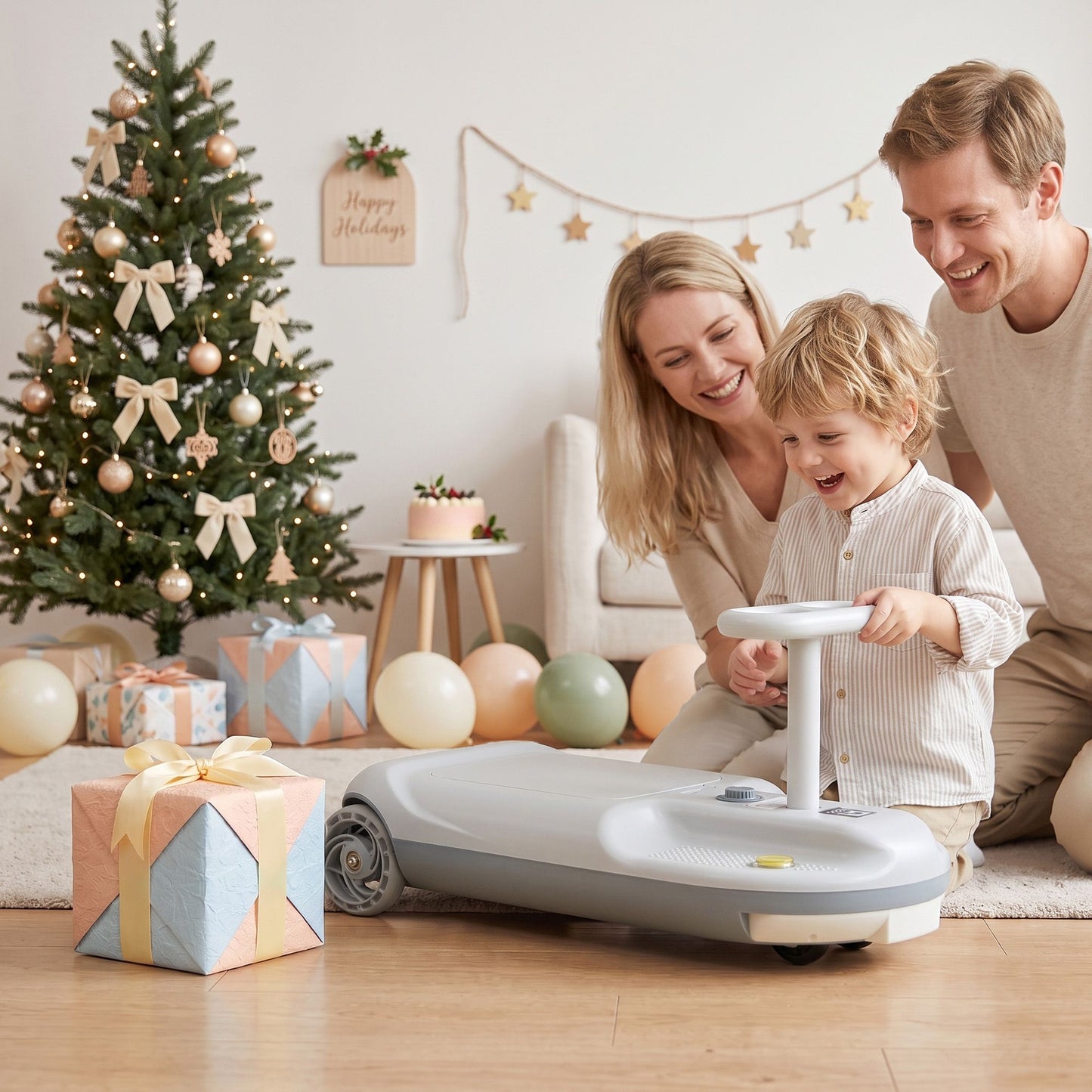 Ride on Car with Mop Storage Space Kids Clean Car 12V 86cm Grey