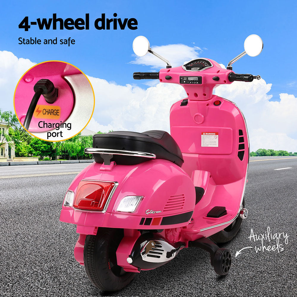 Kids Ride On Car Motorcycle Motorbike VESPA Licensed Scooter Electric Toys - Pink