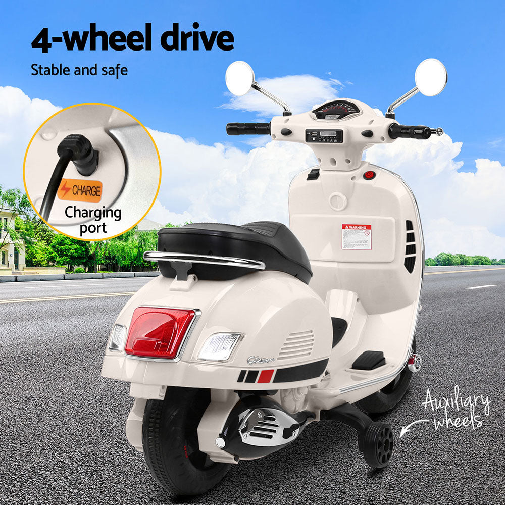 Kids Ride On Car Motorcycle Motorbike VESPA Licensed Scooter Electric Toys - White