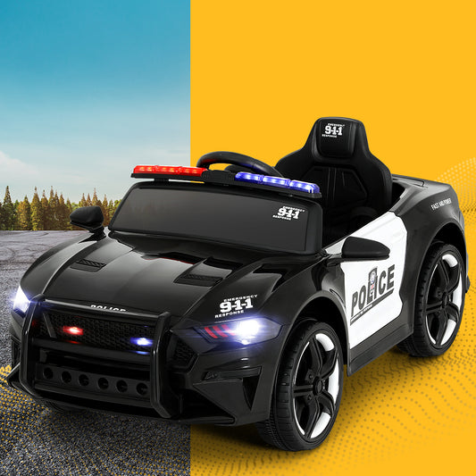 Kids Ride On Car Electric Patrol Police Cars Battery Powered Toys 12V - Black