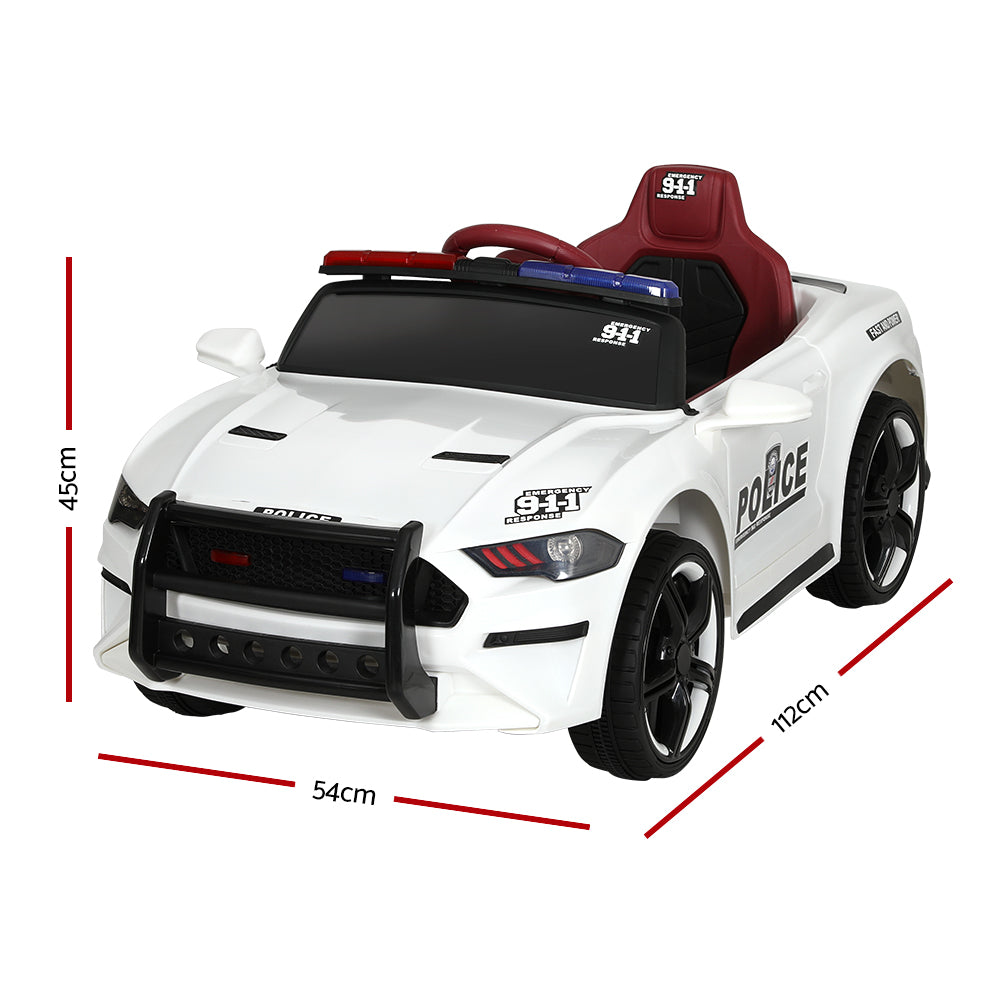 Kids Ride On Car Electric Patrol Police Cars Battery Powered Toys 12V - White