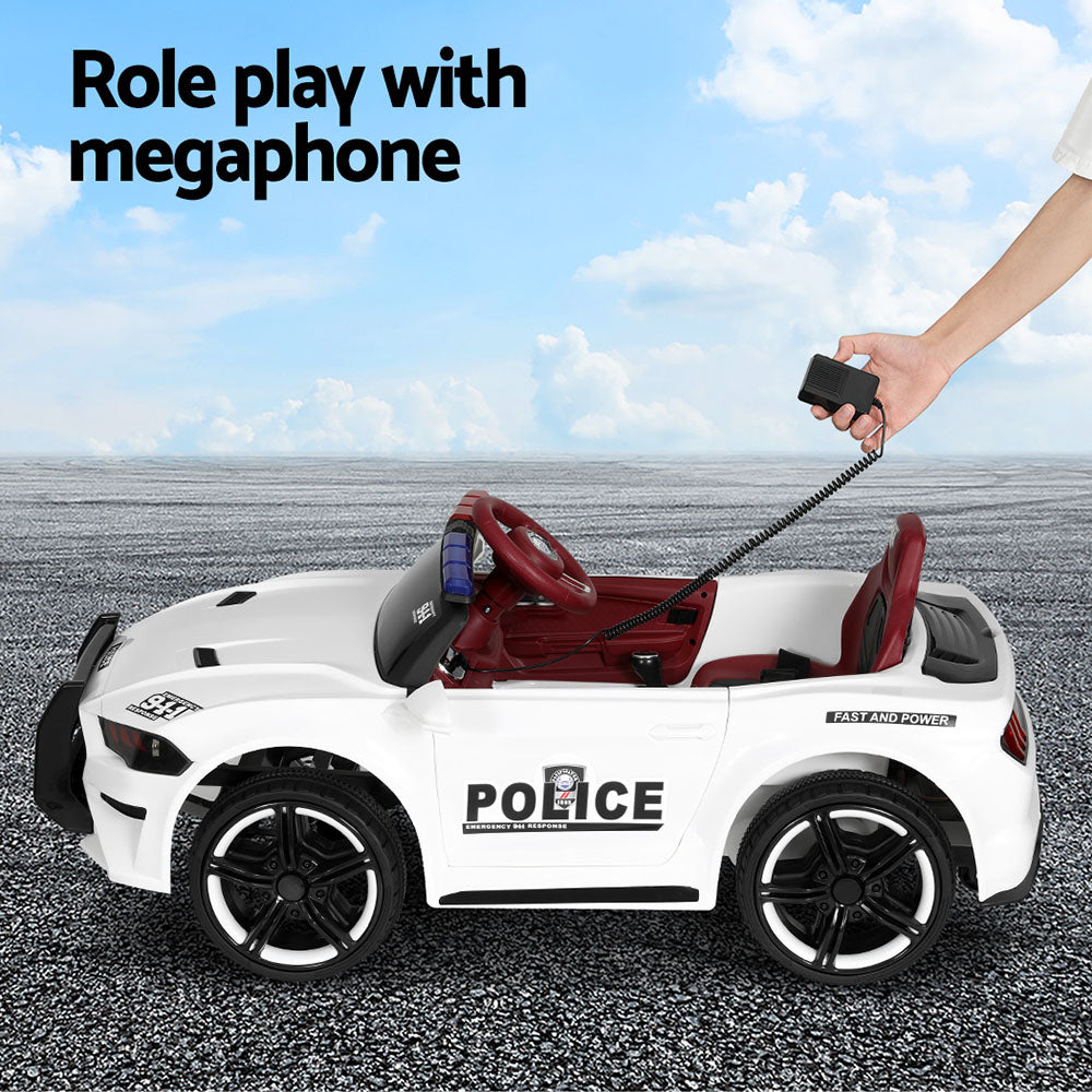 Kids Ride On Car Electric Patrol Police Cars Battery Powered Toys 12V - White