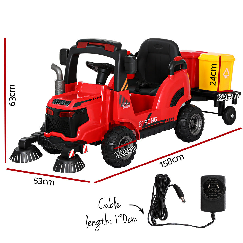 Kids Electric Ride On Car Street Sweeper Truck Toy Cars Remote 12V - Red