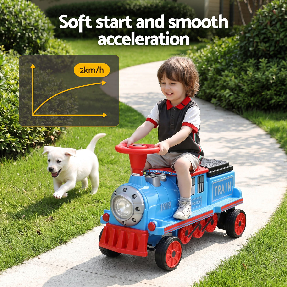 Kids Ride on Car Train 12V Electric Toy 2 Seaters Storage 87cm Blue