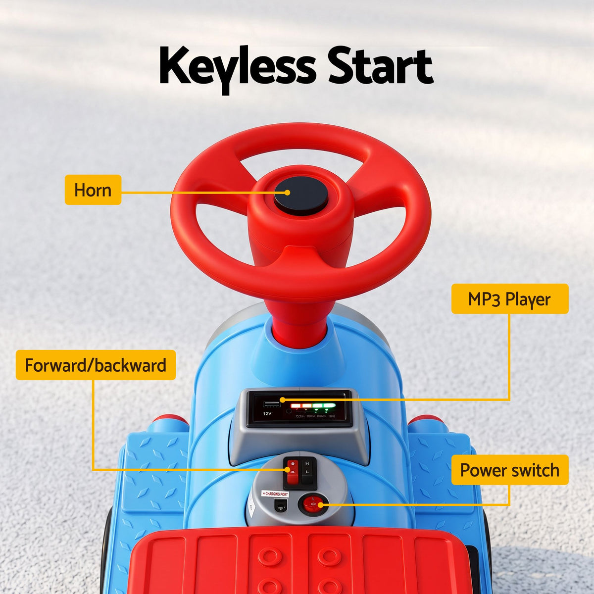 Kids Ride on Car Train 12V Electric Toy 2 Seaters Storage 87cm Blue