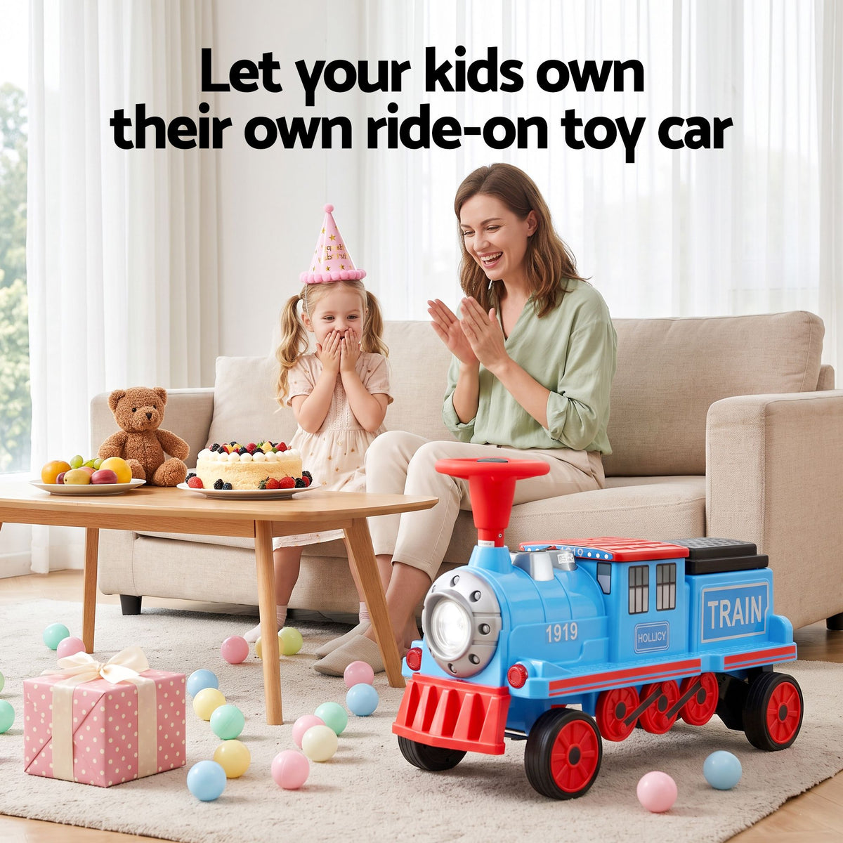 Kids Ride on Car Train 12V Electric Toy 2 Seaters Storage 87cm Blue